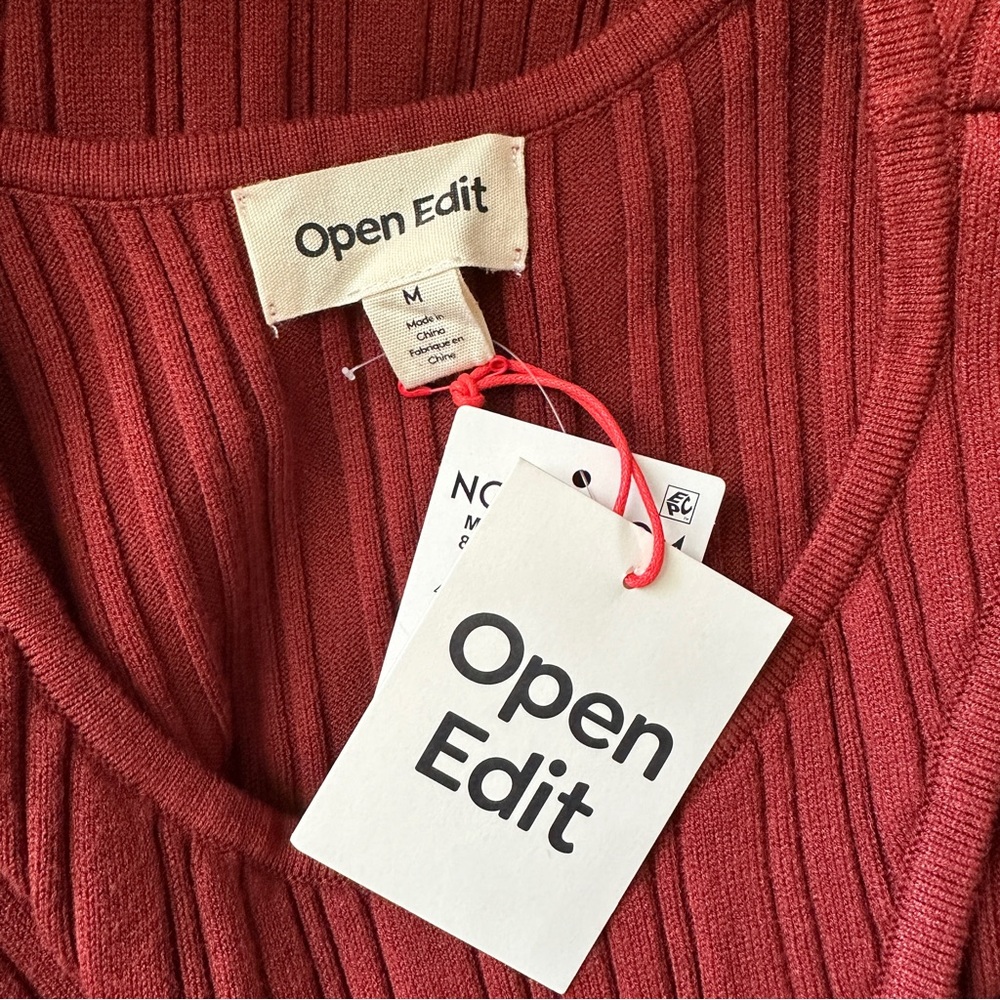 Open Edit Rust Orange Ribbed Cutout Knit Top NWT Size M - Picture 5 of 6